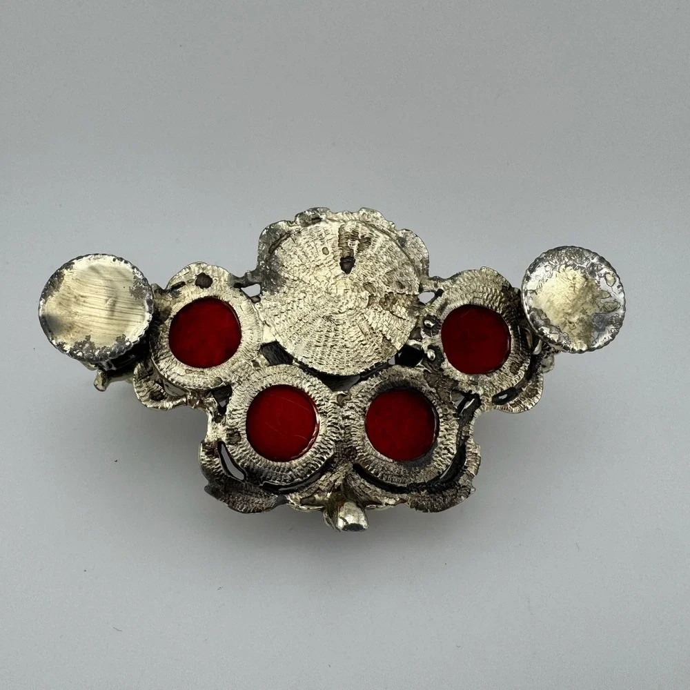 Vintage Small Cherub Vanity Organizer Silver tone  Victorian Red Velvet Putti